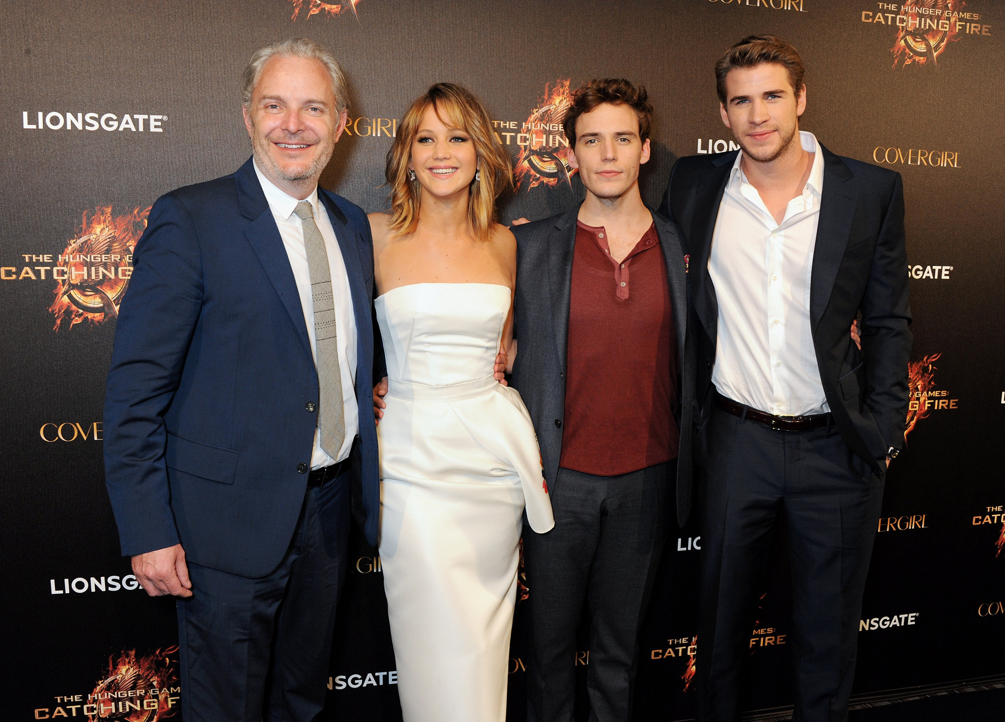 Poze Francis Lawrence, Jennifer Lawrence, Sam Claflin, Liam Hemsworth în  The Hunger Games: Catching Fire