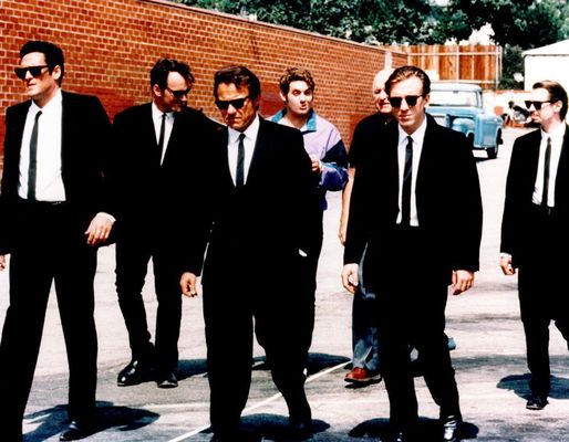 Michael Madsen, Harvey Keitel, Tim Roth, Quentin Tarantino, Chris Penn, Steve Buscemi în Reservoir Dogs