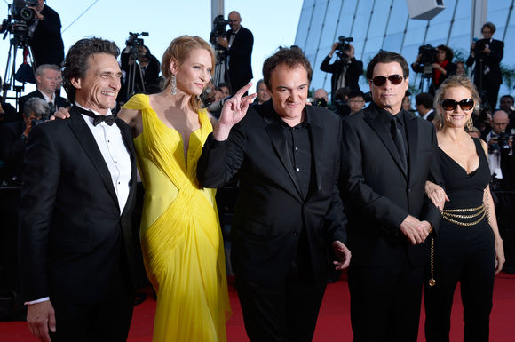 John Travolta, Uma Thurman, Quentin Tarantino, Lawrence Bender în Pulp Fiction