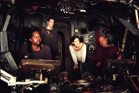 Harold Perrineau, Keanu Reeves, Carrie-Anne Moss, Laurence Fishburne în The Matrix Reloaded