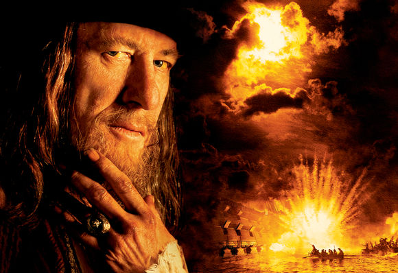 Geoffrey Rush în Pirates of the Caribbean: The Curse of the Black Pearl