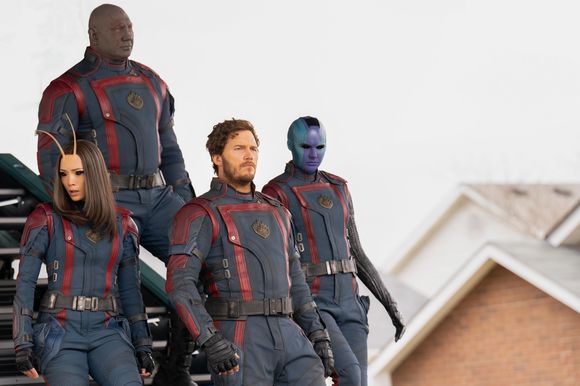 Chris Pratt, Dave Bautista, Pom Klementieff, Karen Gillan în Guardians of the Galaxy Vol. 3